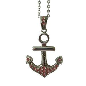 New Anchor Pink Crystals Pendant Necklace 20" Stainless Chain Nautical Jewelry